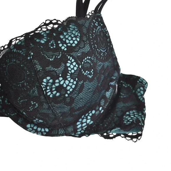 Victoria's Secret Black Teal Lace Lined Demi Bra Size 32B - Picture 4 of 8